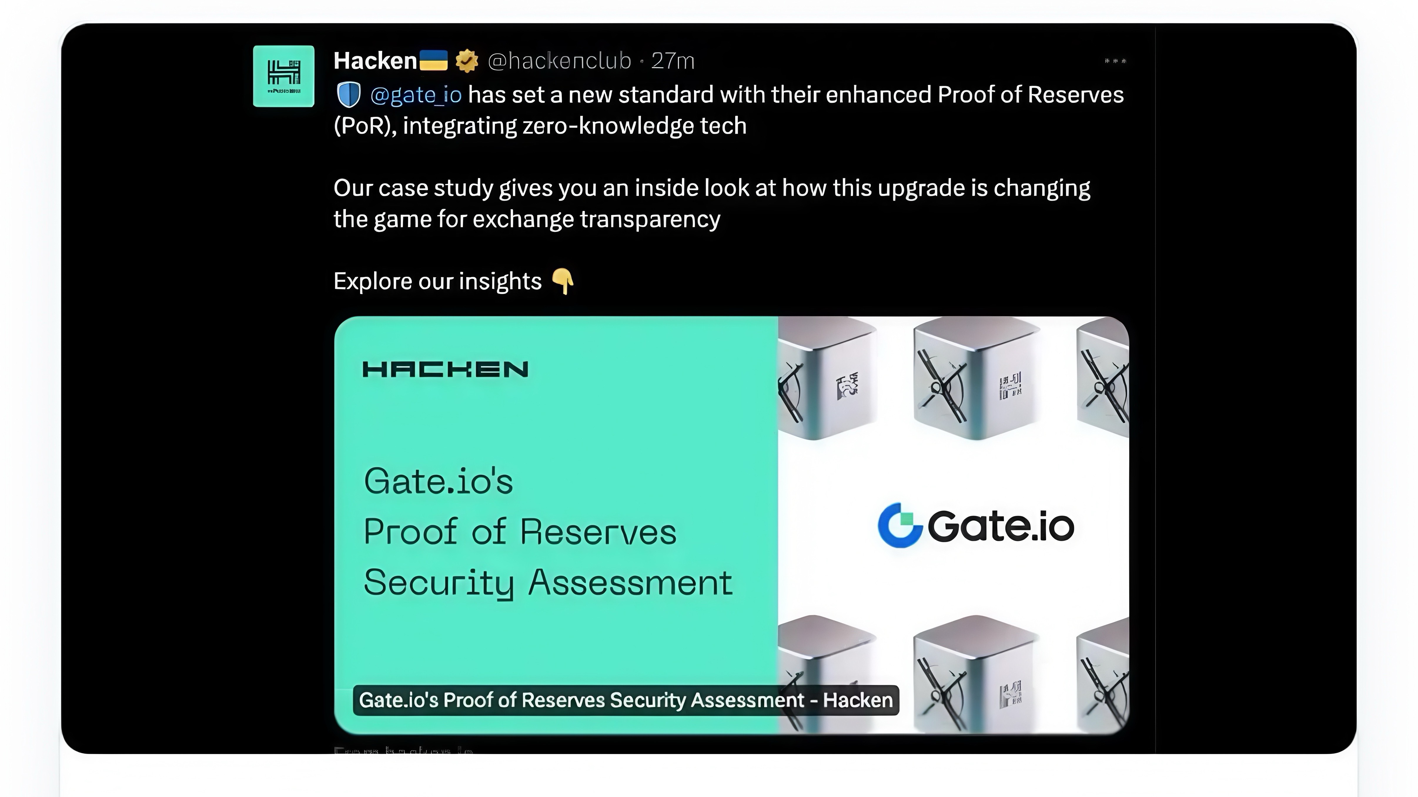 Gate.io 100%储备金证明通过Hacken审计，1月份数据显示储备金总额达43亿美元